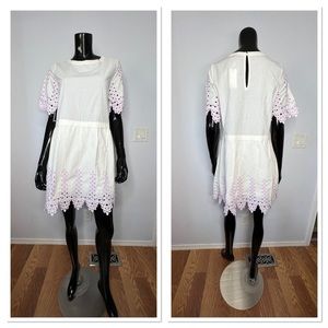 Sugar + Lips 2 Show Stopper White & Purple Embroidery Trimmed Dress Sz S NWT